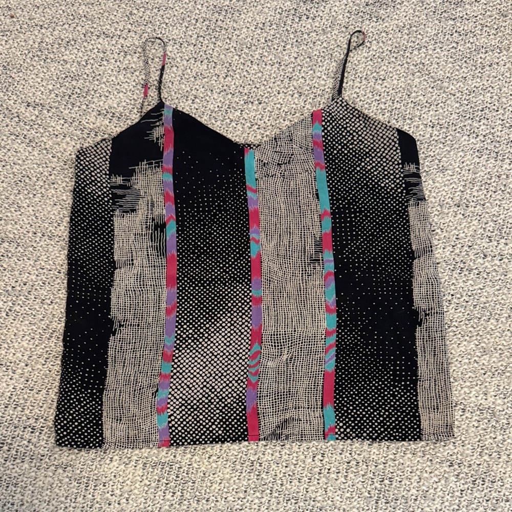Vintage Striped Black & Multicolor Printed Camisole Top Silk